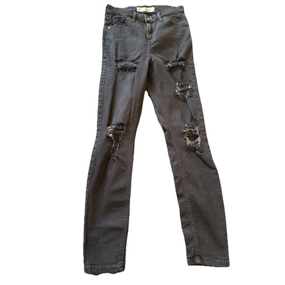 Topshop Moto Women's Jamie Jeans Denim Stretch Distressed Black Size W26xL30 - Picture 2 of 16